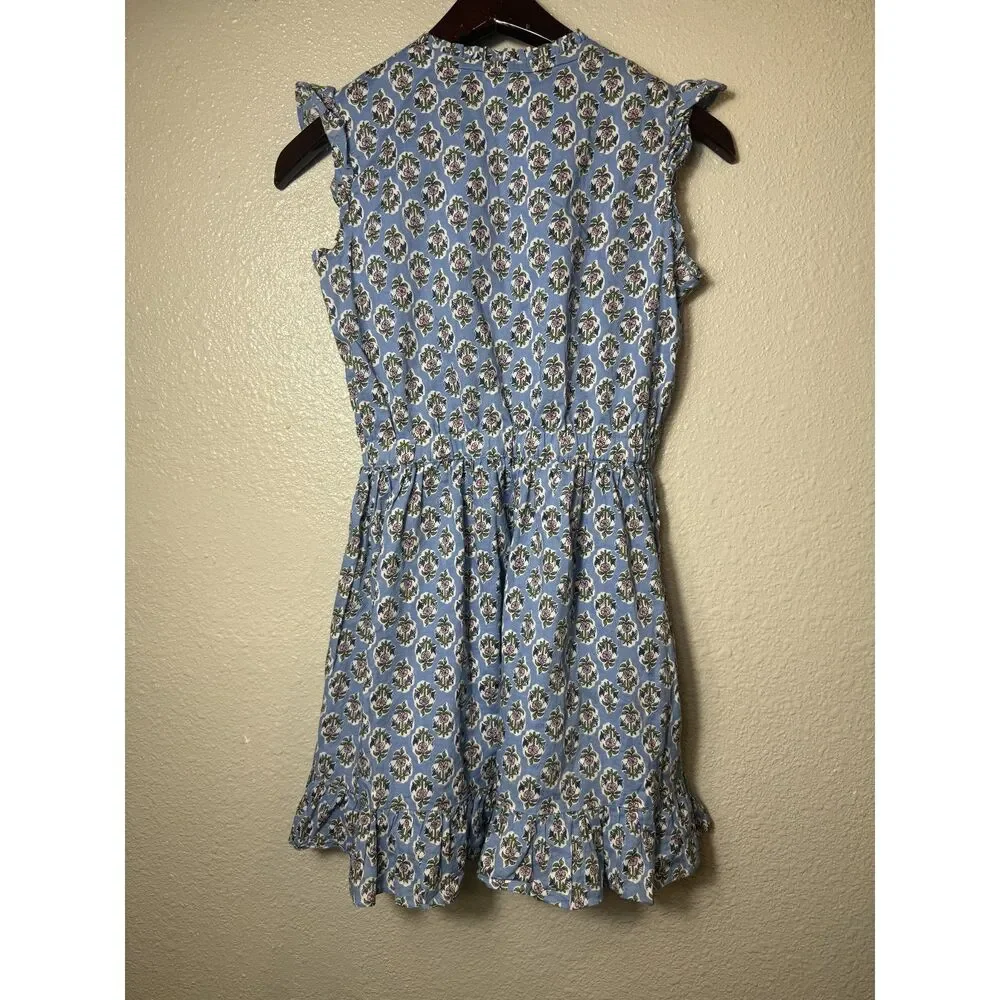 Crewcuts by J.Crew Girls Blue Floral Cotton Ruffle Sleeve Dress Size 10